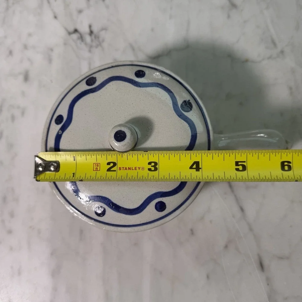 Vintage MCM French Onion‎ Soup Crock / Chili Bowl and Lid Ceramic Blue & White